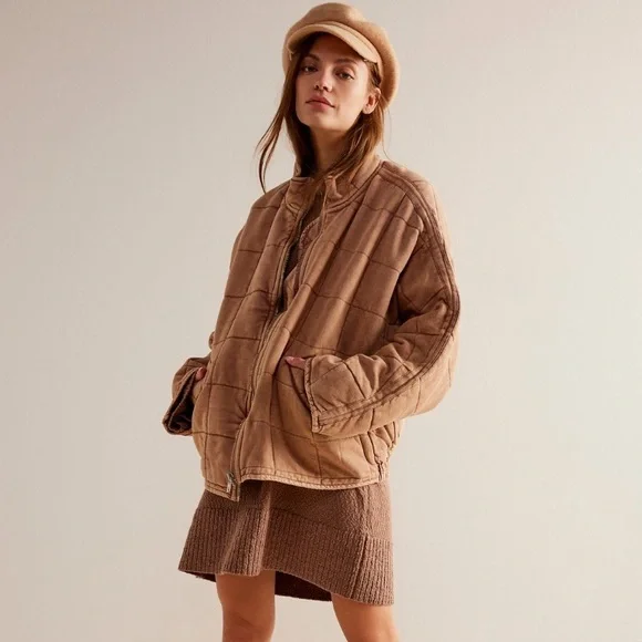 Free People Dolman Quilted Knot Jacket in Champagne Diamonds XS - Picture 3 of 7